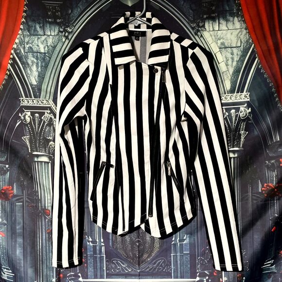 Privy Privately Privileged Jacket Women's M White Striped Biker Outdoor Full-Zip - Picture 1 of 6